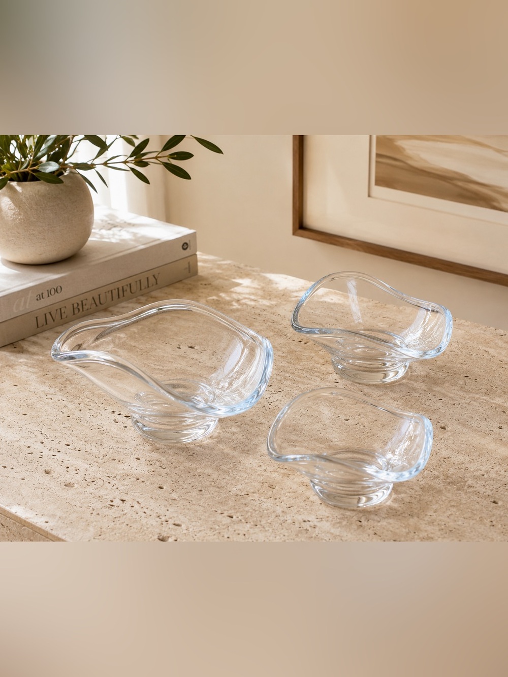 SIN Virginia Sin Urch Glass Bowls Set of 3 Clear Sculptural NIB